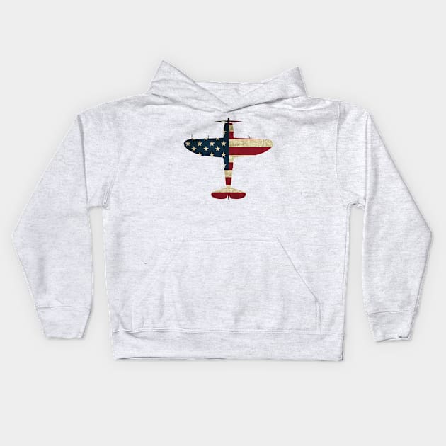 Retro USA Flag P-47 Thunderbolt Aircraft USAF Plane PilotWarbird Pilot Gift Kids Hoodie by stearman